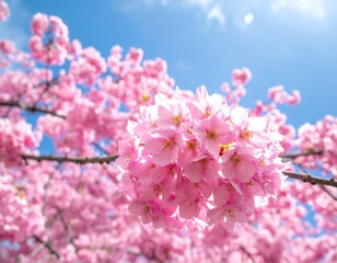 Fototapeta premium Close-up of a cluster of pink cherry blossoms