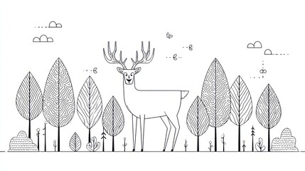 Simple line art of a deer in a forest