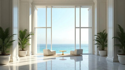 Fototapeta premium White hotel interior by the ocean
