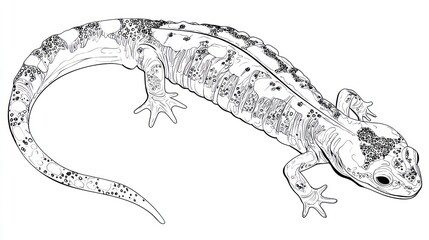 Detailed line drawing of a lizard