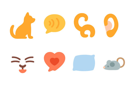 Dog and Cat Icons. Flat vector mini-illustrations dog barking and body cues in colors children's illustrations: dog silhouette,