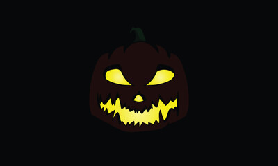 Scary Glowing Halloween Pumpkin Face in the Dark Vector