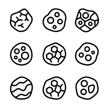 Meteorite Icon Set. Outline icon set of meteorite types: iron meteorite, stony meteorite, stony-iron meteorite, carbonaceous