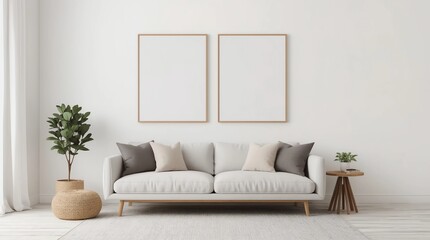 Frame mock up in Boho Chic Living Room, simple and comfortable design