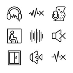 Fototapeta premium Noise Cancellation Icons. Outline icon set of noise cancellation: headphones with cancel waves, sound wave with cross, noise