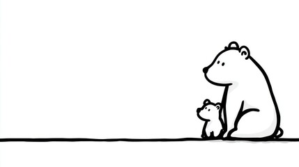 Simple black and white illustration of a mother and baby polar bear