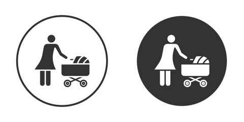 Woman with Baby Stroller icon. filled flat sign for mobile concept. Symbol, logo illustration.