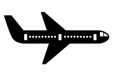 Vector graphic of silhouette of black passenger airplane up in the air. Illustration made August 5th, 2025, Zurich, Switzerland.