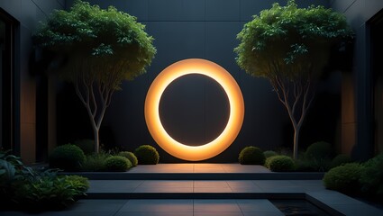 Futuristic Garden with Luminous Ring and Verdant Trees, a Harmonious Blend of Nature and Technology in a Tranquil Setting.jpg