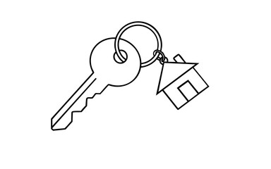 House Keys Icon Minimalist Homeownership Symbol with Line Art on White.