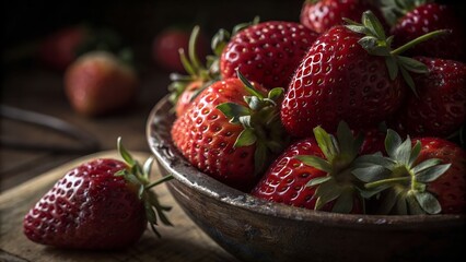 Ripe Strawberries Close Up Painting Baroque Style Chiaroscuro Dramatic Light