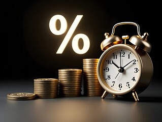 Understanding interest rates and time value of money concept with alarm clock and coins