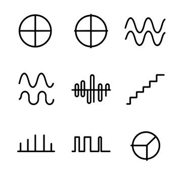 Digital Modulation Icons. Outline icon set of digital modulation techniques: binary phase shift keying, quadrature phase shift