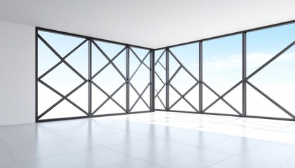 Modern Empty Room With Large Windows And Geometric Patterns