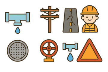 Infrastructure Mini-Illustrations. Flat vector mini-illustrations infrastructure strain and utilities in colors children's