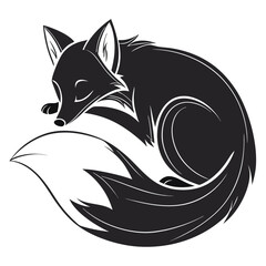 Sleeping Black Fox Vector on White Background
