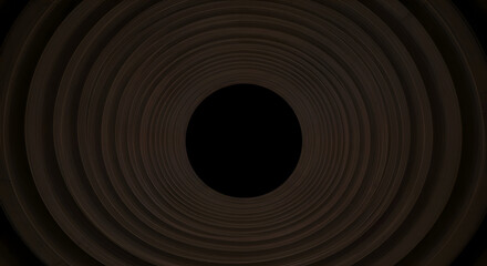 Abstract concentric circles in dark brown/black with a central void. Geometric design with repeating concentric circles in a dark color scheme.
