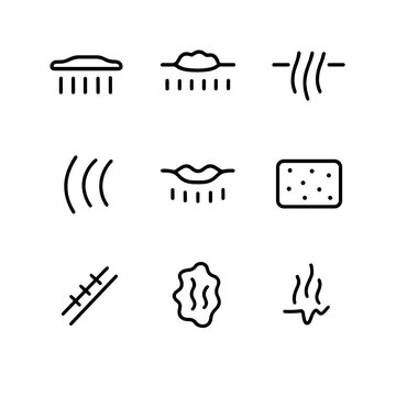 Scar Types Icon Set. Outline icon set of scar types: hypertrophic scar, keloid, atrophic scar, stretch mark, contracture scar,