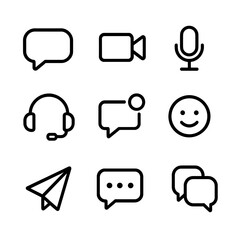 Avatar Communication Icons. Outline icon set of avatar communication: chat bubble, video call, microphone, headset, notification,