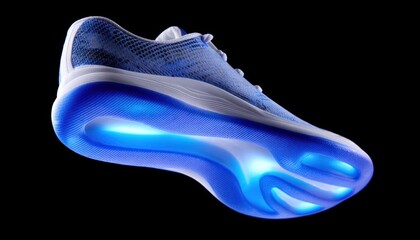 Obraz premium Futuristic running shoe glowing on black background