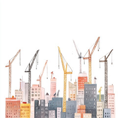 Fototapeta premium a cute busy city skyline filled with cranes