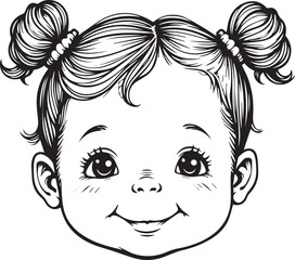Adorable Smiling Child: A captivating sketch of a cheerful baby girl, her face radiating innocence and joy with adorable pigtails.