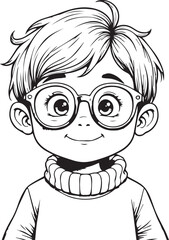 Cute Boy with Glasses: A charming illustration of a young boy, depicted in an artistic monochrome style, his gentle expression accentuated by eyeglasses and neat hair.
