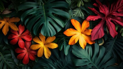 Fototapeta premium Tropical leaves and flowers for a vibrant and natural backdrop