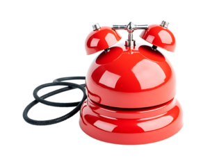 Bright red bell with metal accents and coiled cord isolated on a transparent background image