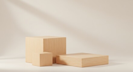 Obraz premium Wooden Cubes Product Display with Sunlight