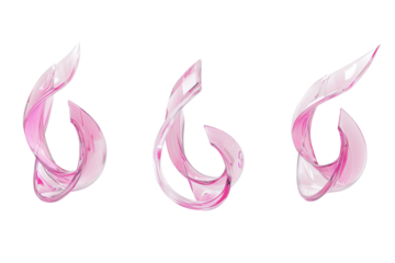 Stylized pink petal shapes isolated on transparent background. Pink venus symbols in different angles on white background, 3D Rendering.