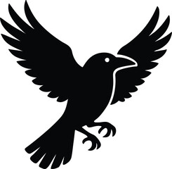 Silhouette crow flying with open wings spread vector illustrator
