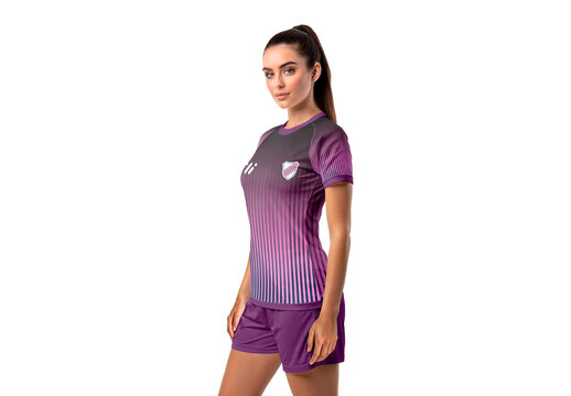 Woman Wearing Soccer T-shirt and Shorts Mockup - Half Side View