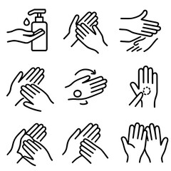 Obraz premium Skincare Application Icons. Outline icon set of application techniques: dispense lotion, rub palms together, spread on forearm,