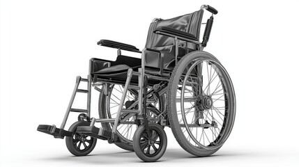 Fototapeta premium Realistic Wheelchair With Metallic Frame And Rubber Wheels Professional Hospital Equipment On White Background