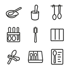 Obraz premium Kitchen Utensil Icons. Outline icon set of tablespoon accessories: spoon rest, spoon holder, hanging hook, utensil organizer,