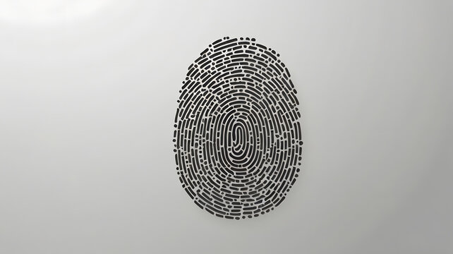 Abstract digital fingerprint graphic representing biometric security and individual identity on a grey background.
