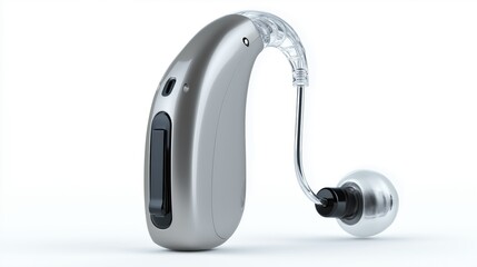 Hearing Aid Device With Ergonomic Design On Pure White Background