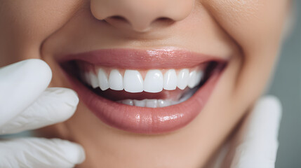 Fototapeta premium Bright and Perfect Smiles: Happy Patient Showing Off a White, Toothy Grin in Dentist Office Setting