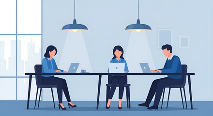 Modern Office Workers Collaborate On Projects Using Laptops And Desktops