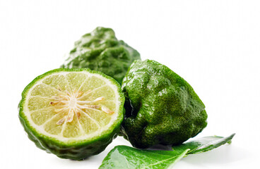 Fresh bergamot fruit on white background, close-up
