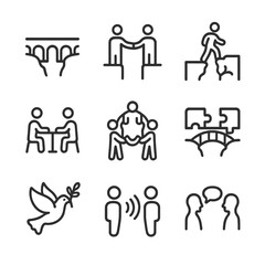 Metaphorical Bridges Icons. Outline icon set of metaphorical bridges: bridging gaps, building connections, overcoming obstacles,