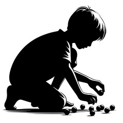 Fototapeta premium Boy Playing Marbles on Ground