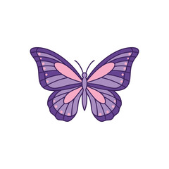A stylized purple and pink butterfly with intricate wing patterns and delicate antennae.
