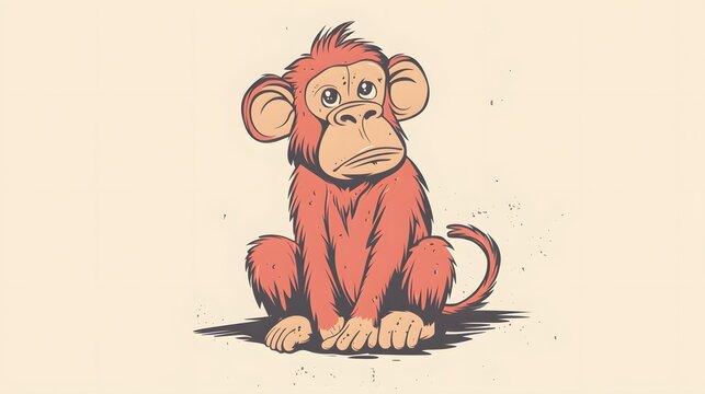 Digital illustration of a seated red monkey with a serious expression.