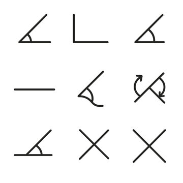 Geometric Angles Icon Set. Outline icon set of geometric angles: acute angle, right angle, obtuse angle, straight angle, reflex