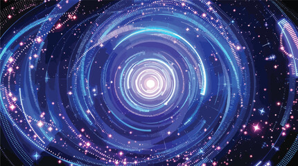 Fototapeta premium Abstract swirling vortex of digital data and glowing cosmic particles within a starfield.