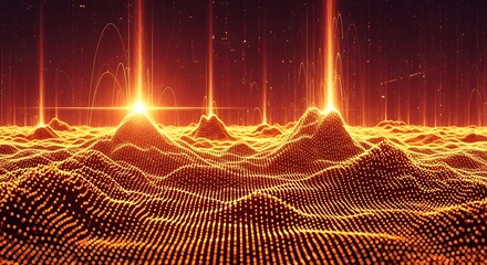 Abstract Digital Landscape With Glowing Peaks Representing Data Streams