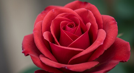 A close-up shot of a vibrant red rose, showcasing its intricate petal arrangement and soft texture.