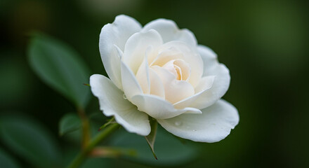 Close-up of a single, delicate white rose, showcasing its soft petals and subtle center.